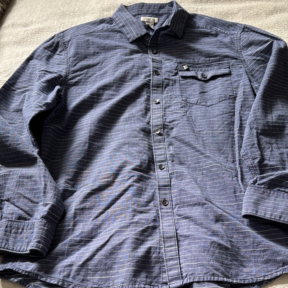 Kenneth Cole Reaction Men's Button-Front Shirt — Large, Blue Stripe, 100% Cotton